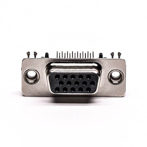 15 Pin HD D-sub Jack Right Angled Though Hole Black staking type
