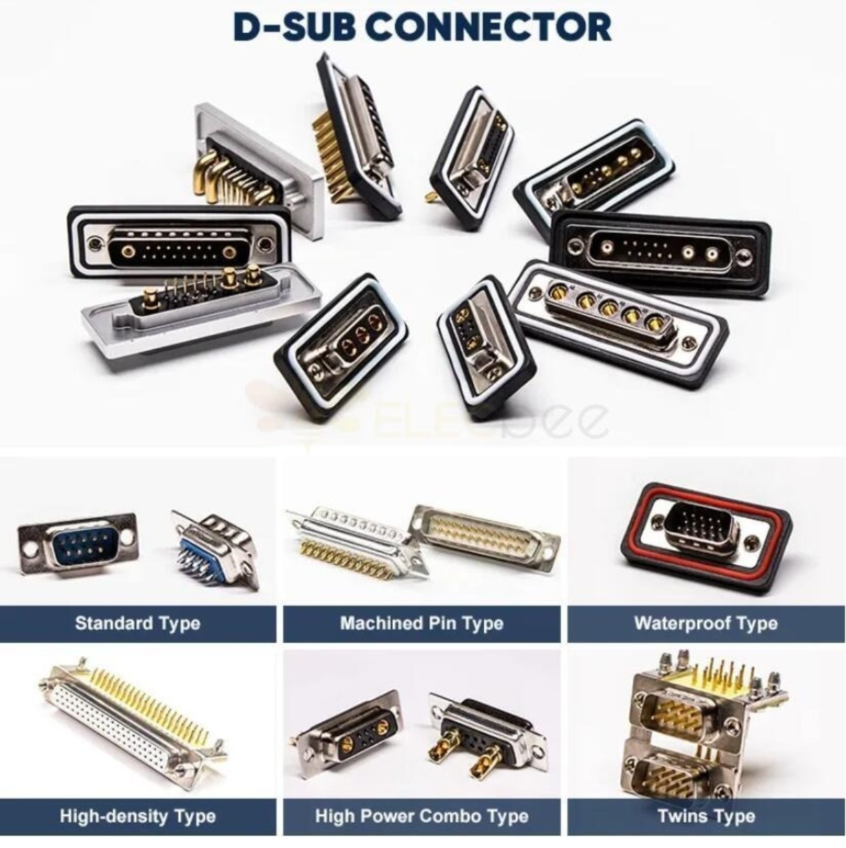 D-SUB 3W3 High Current Female Straight Solder Type 40A Gold Plated Solid Pin Single Hole