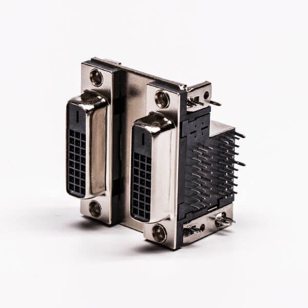 DVI 24+1 24+1 Female Connector R/A Black Stacked Type for PCB Mount