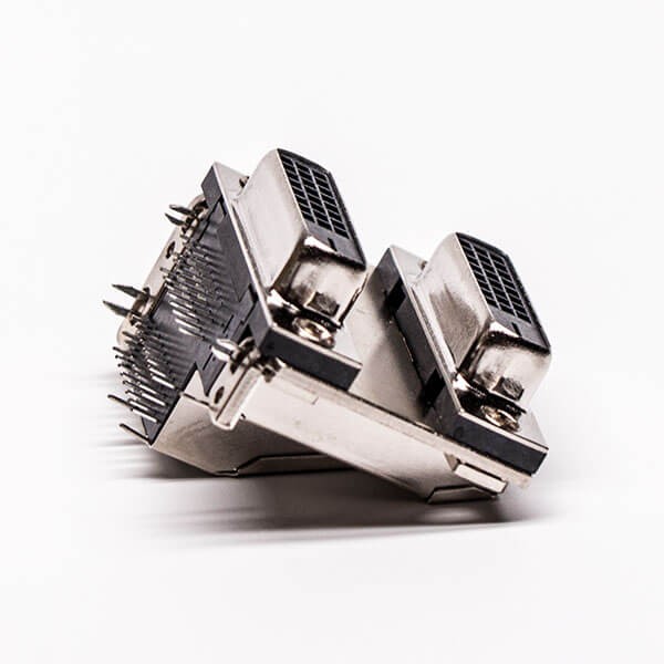 DVI 24+1 24+1 Female Connector R/A Black Stacked Type for PCB Mount