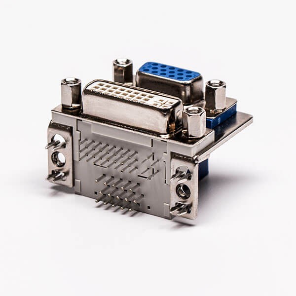 DVI 24 1 Female to VGA Female 15 Pin Blue 90° Stacked Type for PCB Mount