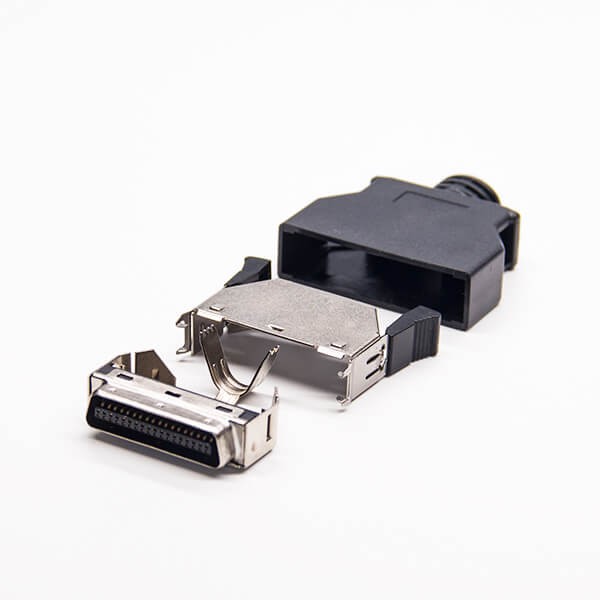 36 Pin SCSI Connector Straight Male Solder Type Push Button Black
