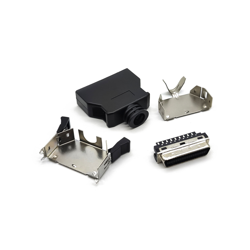 36 Pin SCSI Connector Straight Male Solder Type Push Button Black