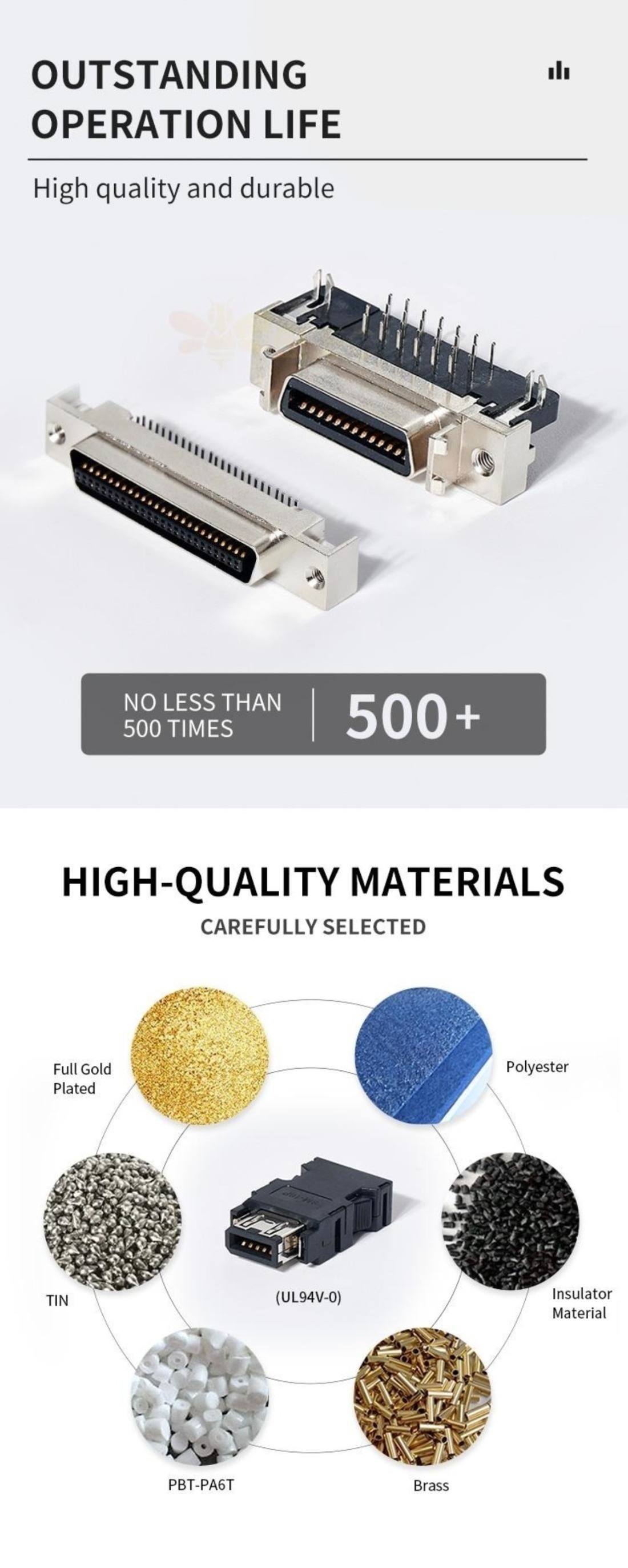 SCSI HPCN 50Pin Male Straight Connector Soldering Screw Locks With Metal Shell