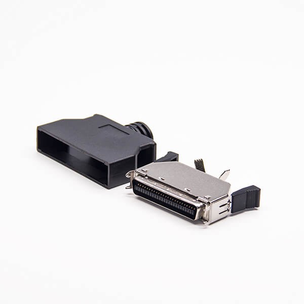 SCSI Connector 50 Pin 180 Degree Black Push Button Solder Type for Cable
