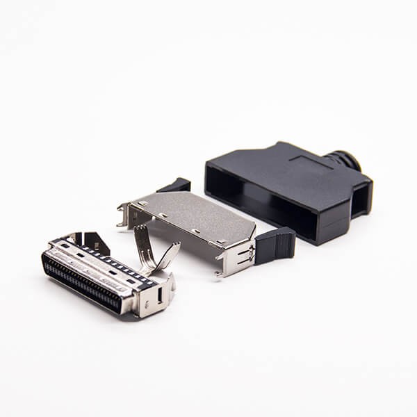 SCSI Connector 50 Pin 180 Degree Black Push Button Solder Type for Cable