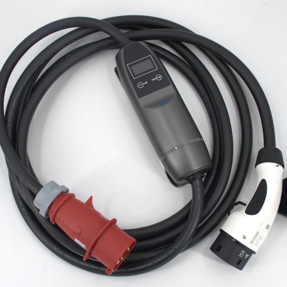 Portable Level 2 Charger EVSE Type2 plug 32A ev 3 phase charger with Red CEE Plug