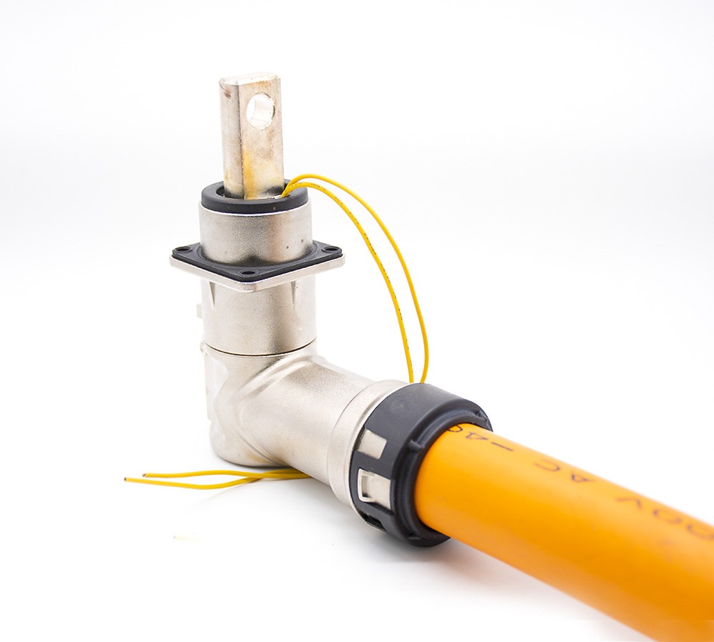 High Voltage Connector EV 1 Pin Metal Plug Socket 500A Right Angle Shield