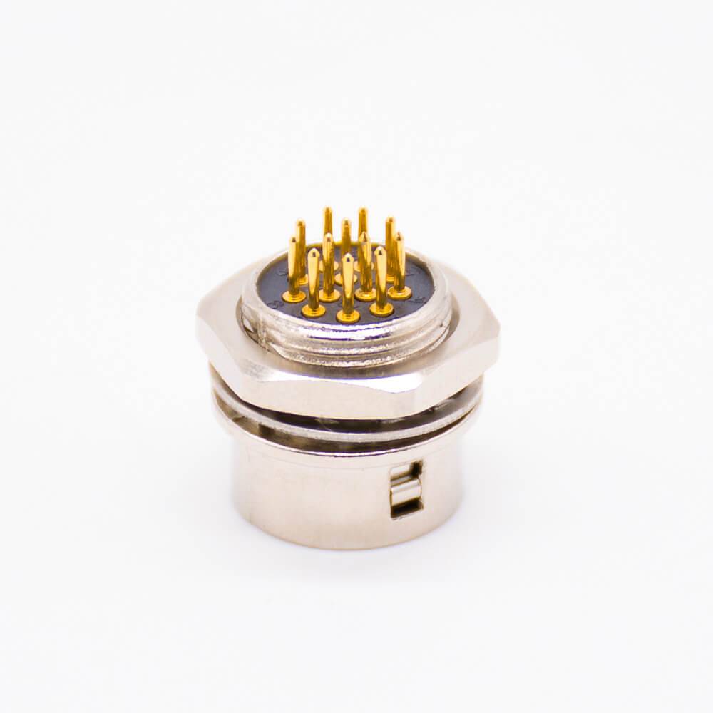 HR10 Elecje Connectors Female Receptacle 12 Pin Straight PCB Through Hole Back Mount Circular Push-Pull Connector