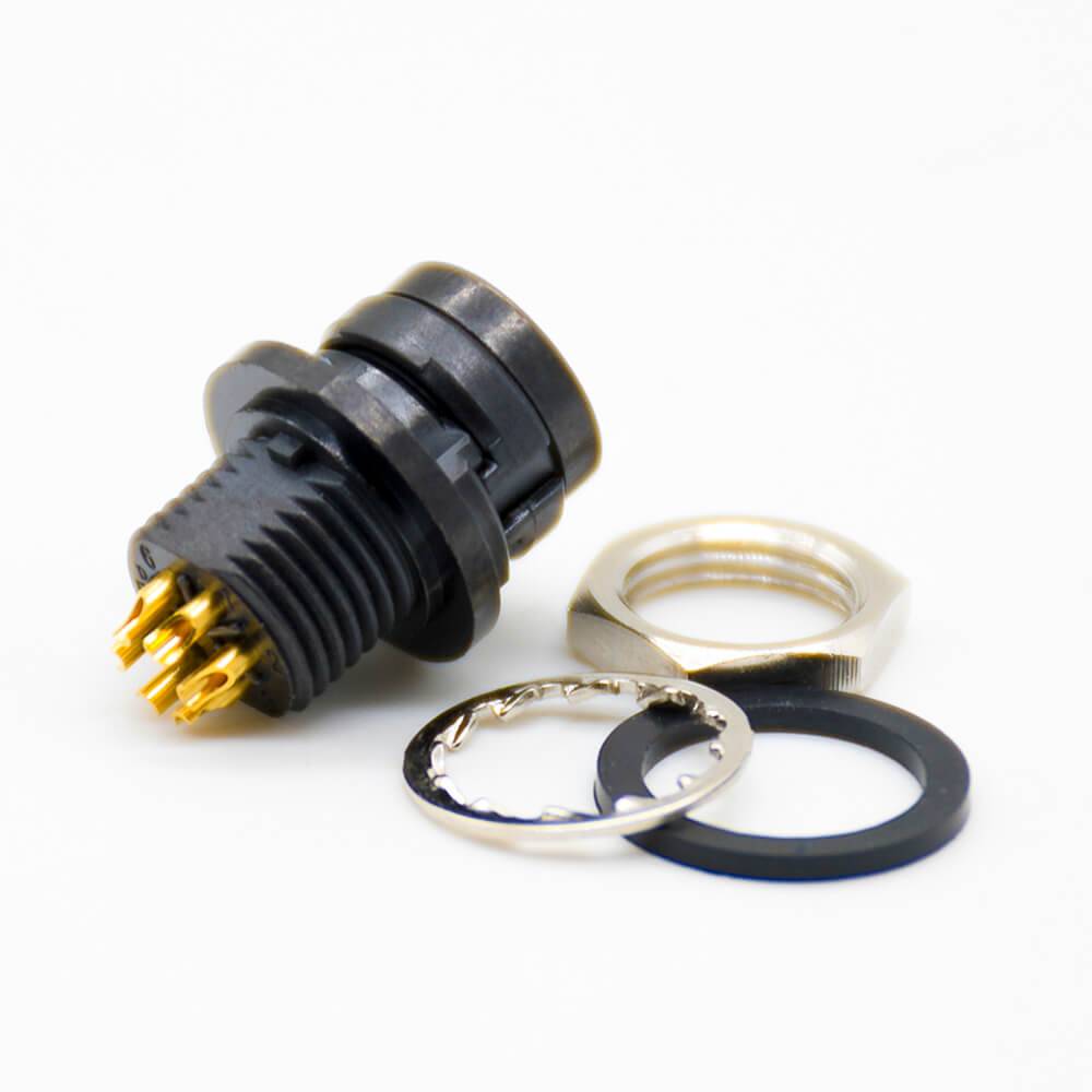 HRS Elecje Connector Male Receptacle 6 Pin Straight Back Mount Solder Cup HR10 Circular Push-Pull Connector