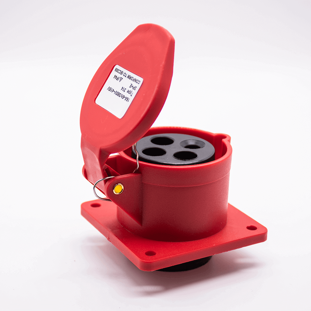 Industrial Connector Socket 4P 16A 380V-415V 3P+E 6h IP44 Sraight Type Panel Mount