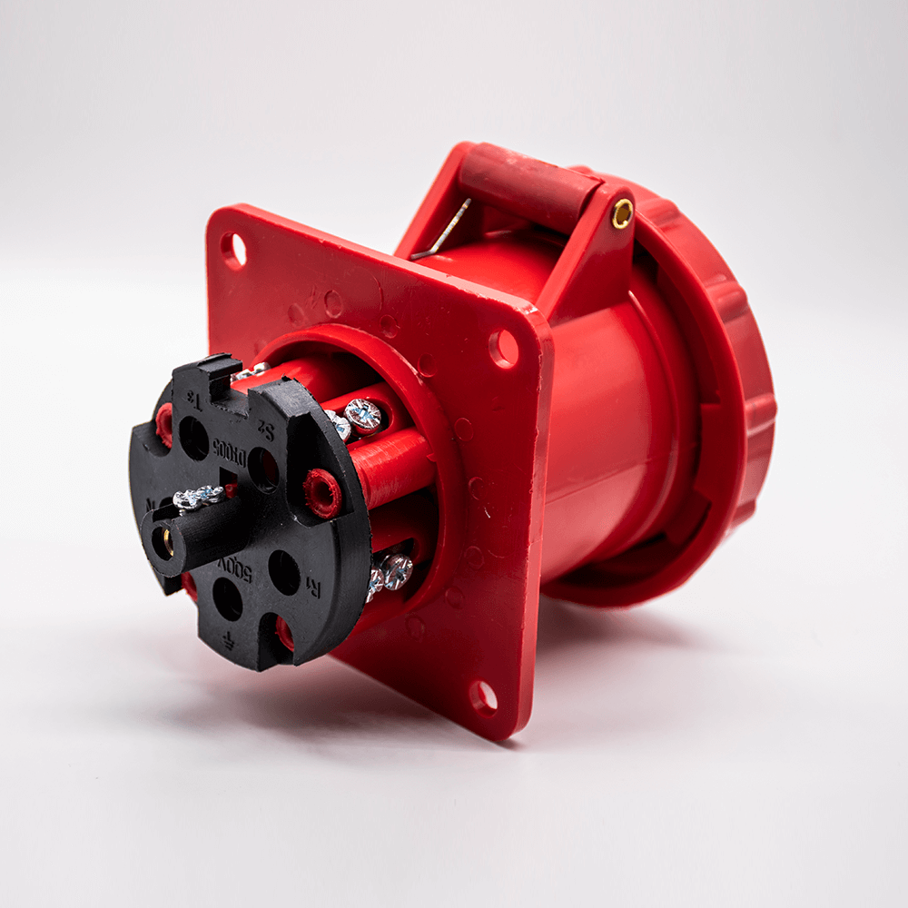 Industrial Connector Socket 5P 63A 380V-415V 3P+E+N 6h IP67 Straight Type Panel Mount