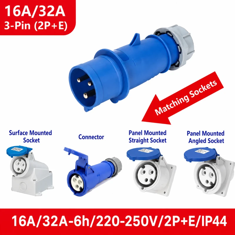 Waterproof Industrial Connector Socket 4Pin 32A 380-415V 3P+E IP44