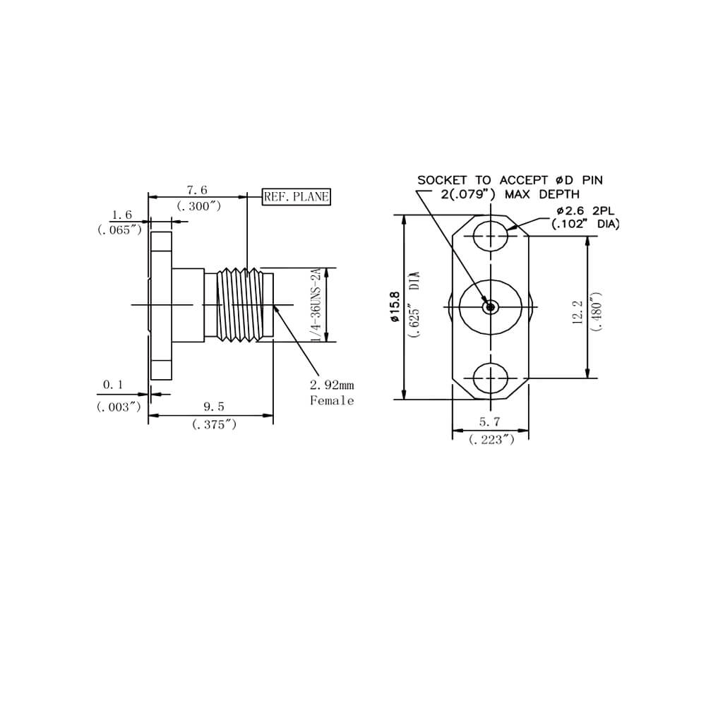2.92-KFD Female Dc To 40Ghz Removable 2-Hole Flange Rf Coax Connector