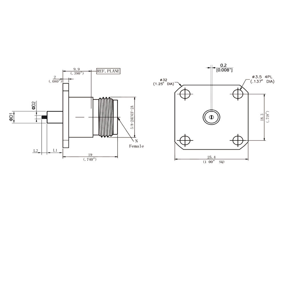 18Ghz Female N-Type Removable 4-Hole Flange Stainless Steel Rf Coax Connector