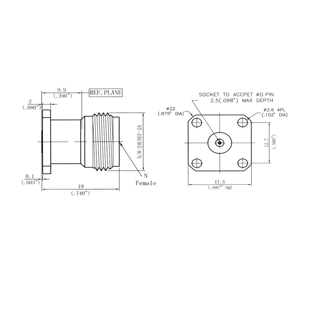 18Ghz N-Type Removable 4-Hole Flange Stainless Steel Rf Coax Connector