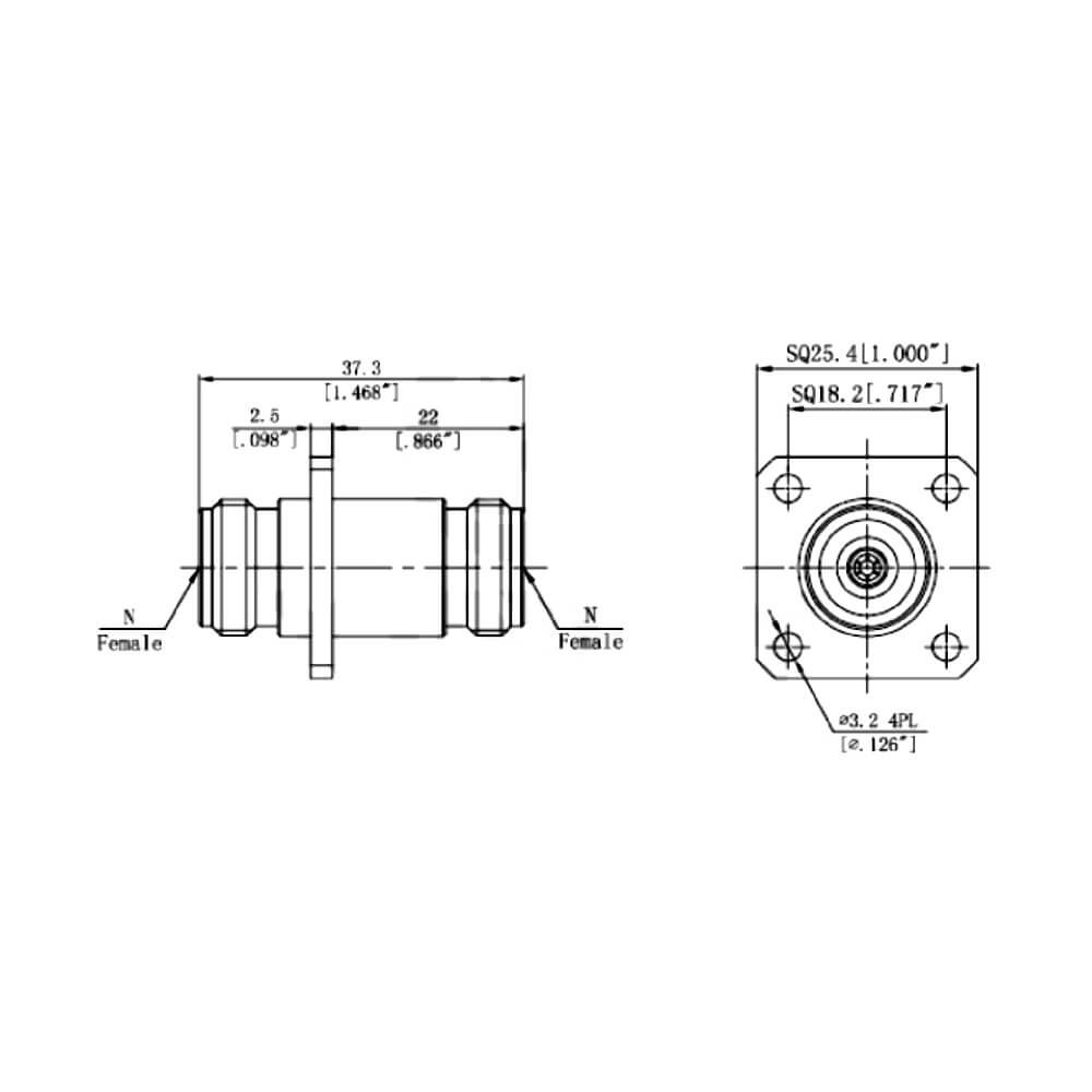 N Female To N Female 18Ghz Rf Coax Connector 4-Hole Flange