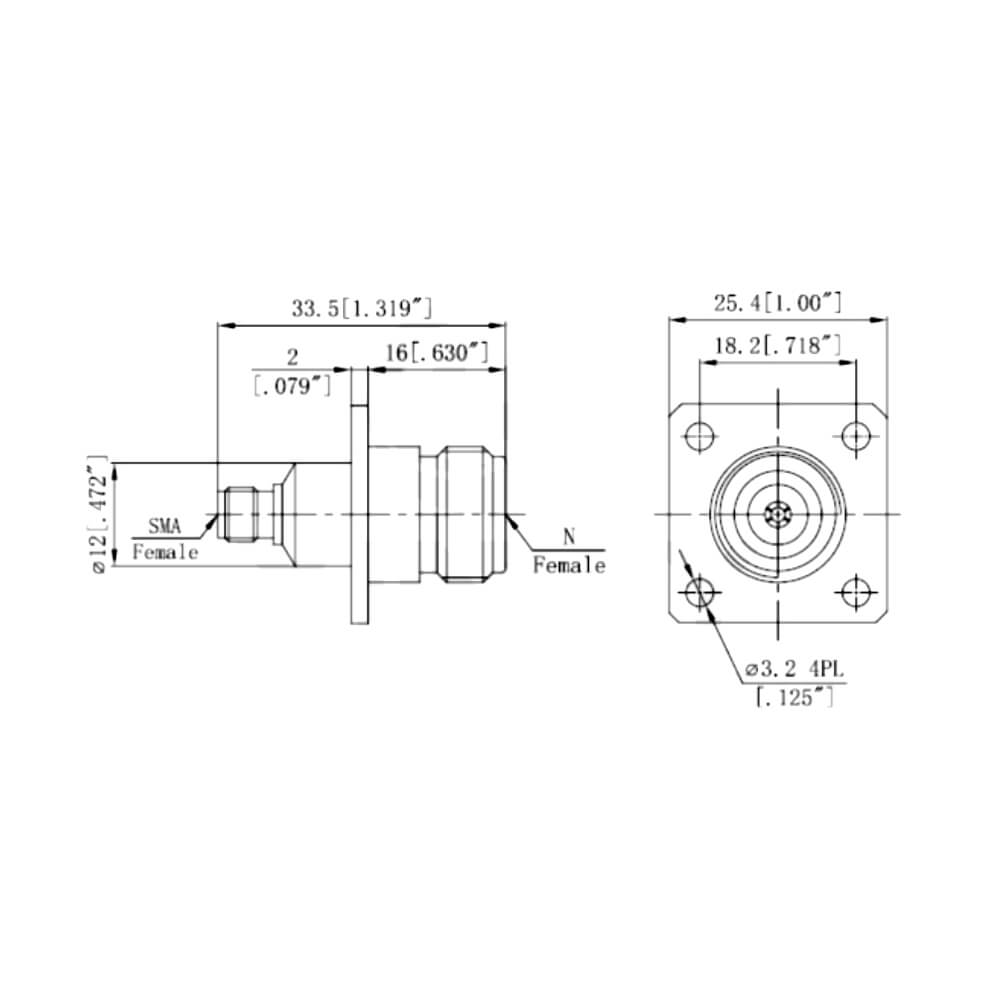 N Female To Sma Female 18Ghz 4-Hole Flange Stainless Steel Rf Coax Connector