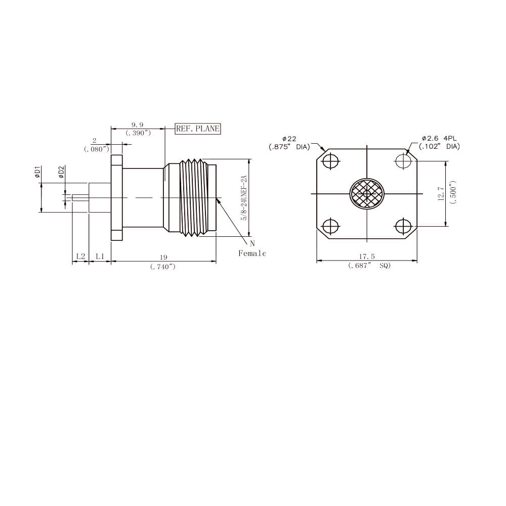 N-Kfd Female 18Ghz 4-hole Flange Bulkhead Pcb Mount Sloder High Frequency Rf Coax Connector