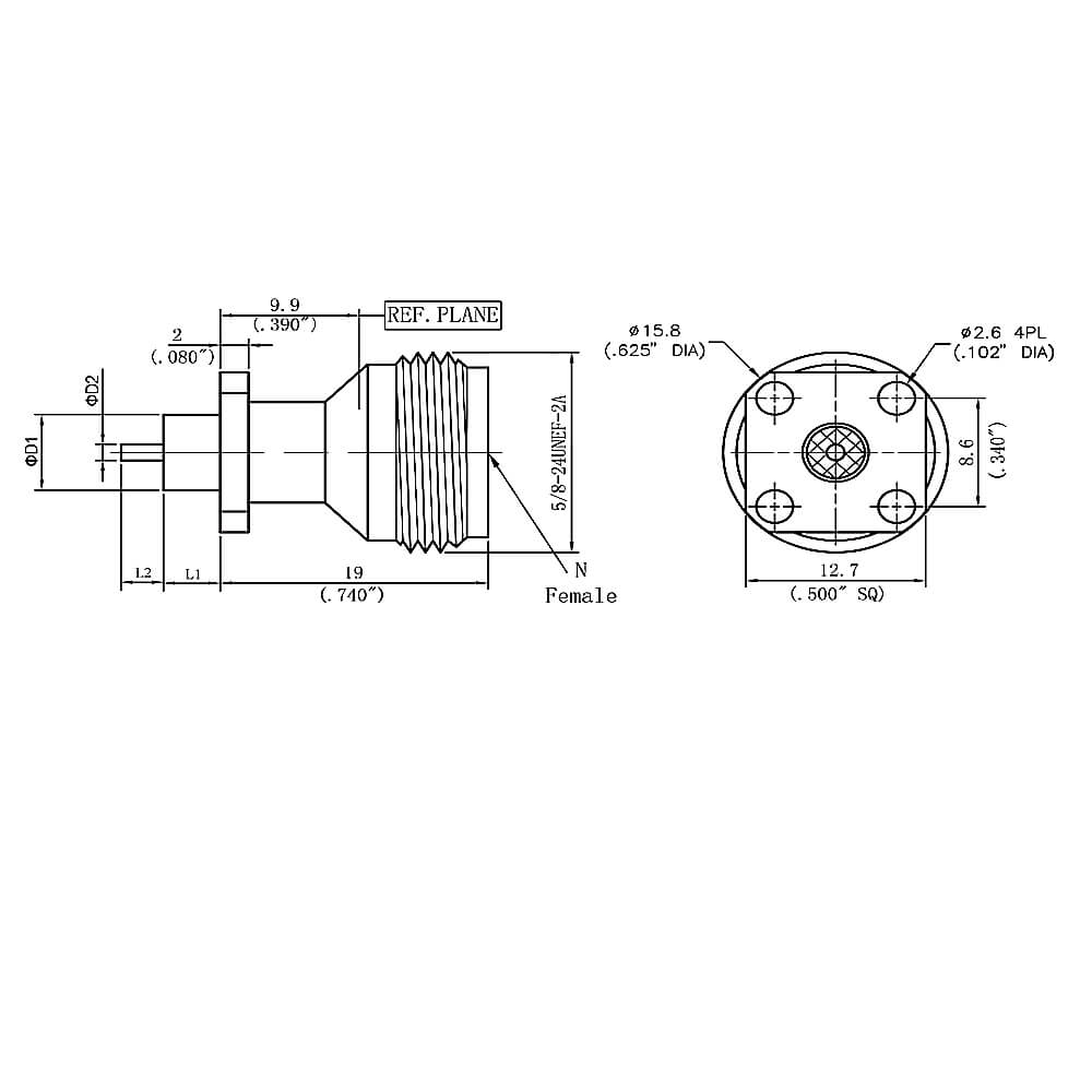 N-Kfd Female 18Ghz Receptable Bulkhead Mount 4-Hole Flange Rf Coax Connector