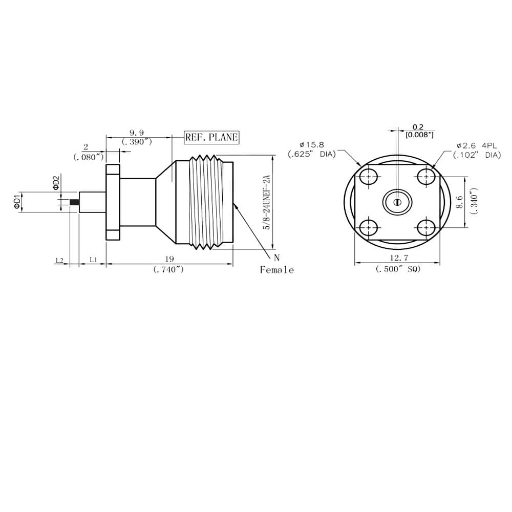 N-Type High Frequency Female 18G N-Kf Bulkhead Mount 4-Hole Flange Rf Coax Connector