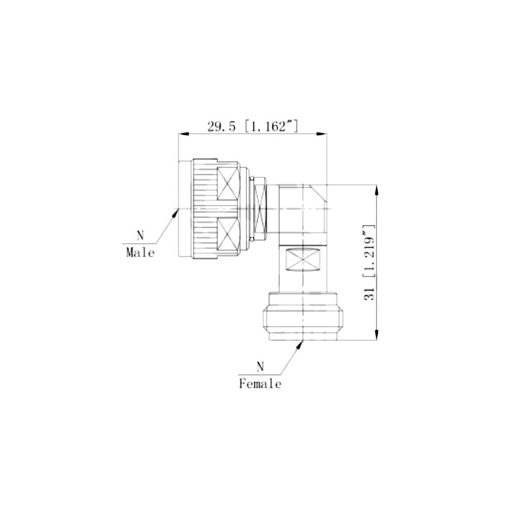 N-Type Right Angle 18Ghz N Male To N Female Stainless Steel Adapter