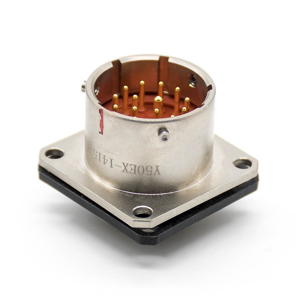 Y50EX Connector Straight 14 Shell Size Bayonet Coupling Solder Cup 4 Holes Flange Nickel Plating 15 Pin Male Socket