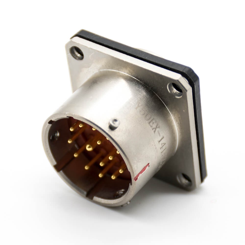 Y50EX Connector Straight 14 Shell Size Bayonet Coupling Solder Cup 4 Holes Flange Nickel Plating 15 Pin Male Socket