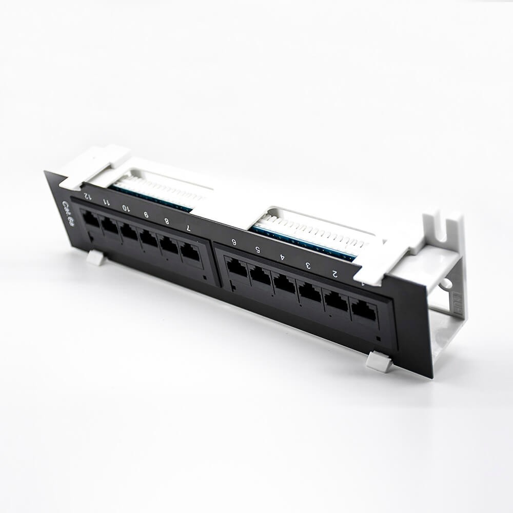Cat6a Patch Panel 12 Ports 1u RJ45 Keystone Jack Unshield Wall Mounted Type