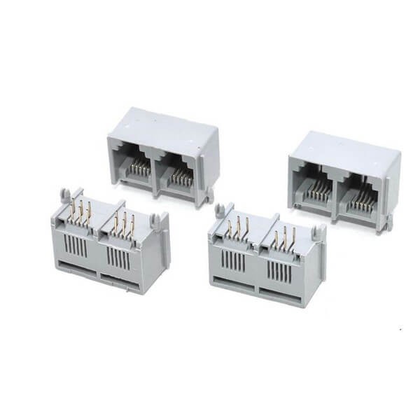 2pcs RJ11 Female Connector 6P6C 1*2 Ports 90Degree Grey Network Interface RJ45 Socket without Led