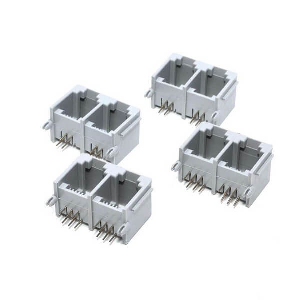 2pcs RJ11 Female Connector 6P6C 1*2 Ports 90Degree Grey Network Interface RJ45 Socket without Led