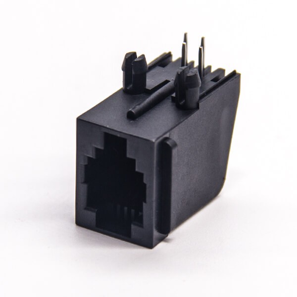 RJ11 Socket 2P2C Unshielded Connector Through Hole Black Shell