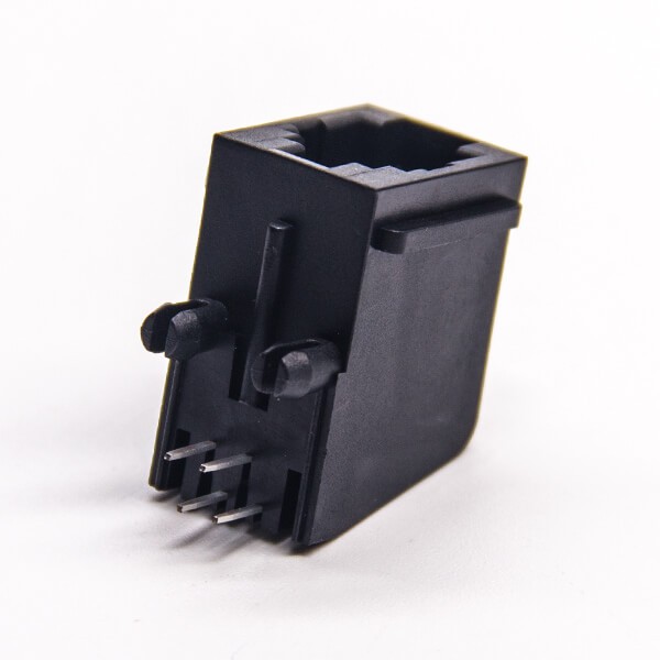 RJ11 Socket 2P2C Unshielded Connector Through Hole Black Shell