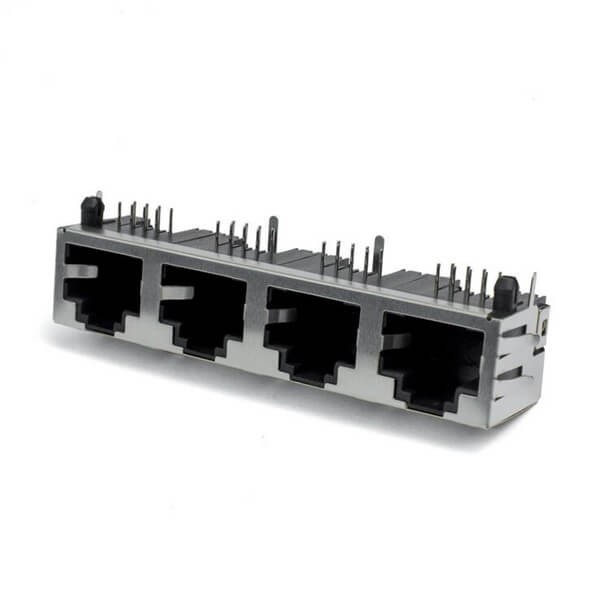 1x4 RJ45 Shielded Connector 4Ports Without Led PCB Mount 90Degree Socket Jack