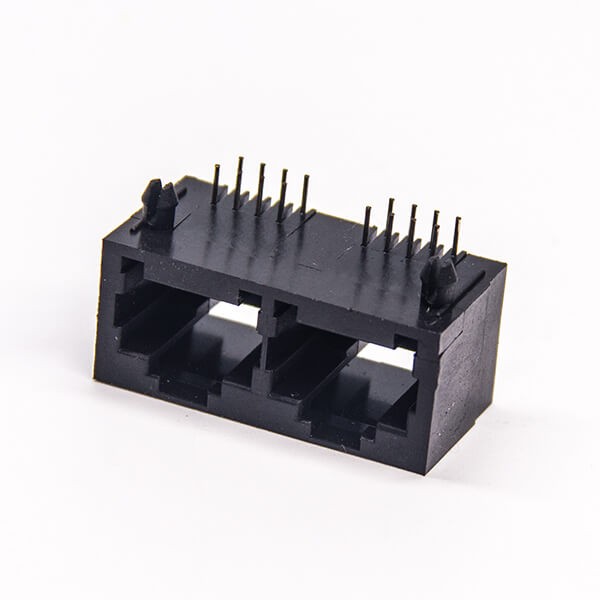 2 Port RJ45 90 Degree Black Plastic 8P8C Network Connector DIP Type