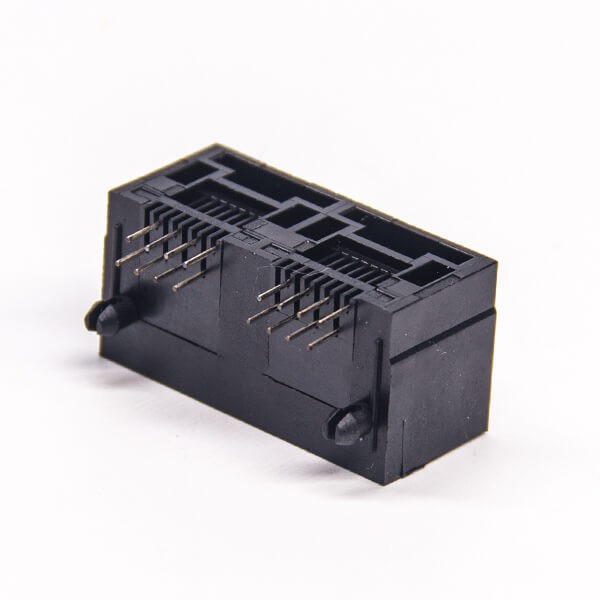 2 Port RJ45 90 Degree Black Plastic 8P8C Network Connector DIP Type