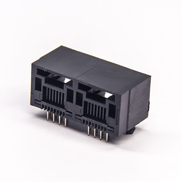 2 Port RJ45 90 Degree Black Plastic 8P8C Network Connector DIP Type
