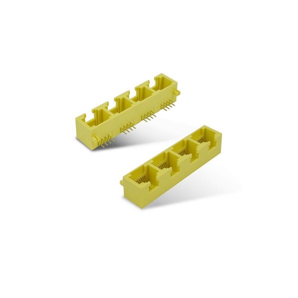 2pcs 1x4 RJ45 Connector Yellow Multi-Port 8P8C Mini Socket Unshield Without Led
