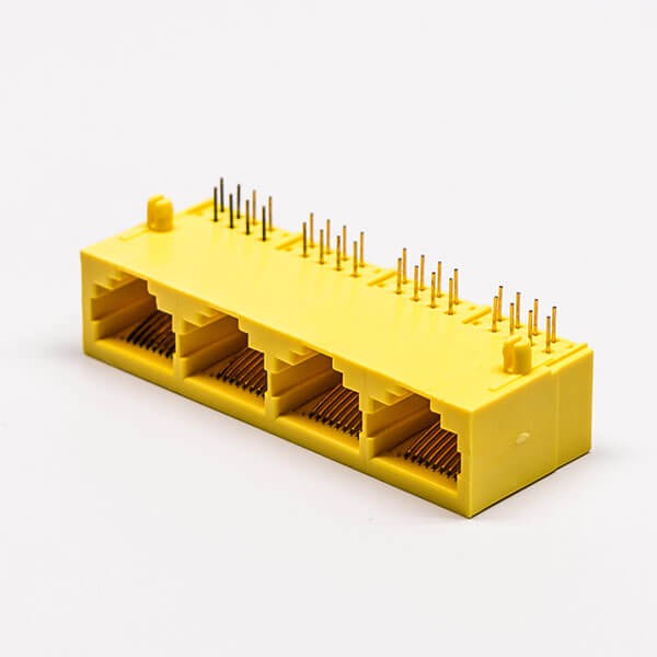 2pcs Female RJ45 Connectors 8P Yellow 4 Port without LED and without Shield for PCB