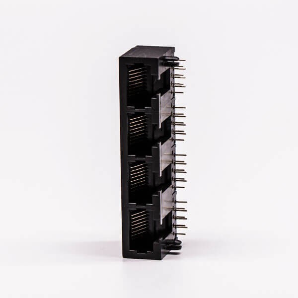2pcs RJ45 4 Port Female Connector 1*4 Black 90° Unshield Without LED for PCB Mount