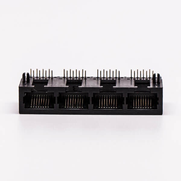 2pcs RJ45 4 Port Female Connector 1*4 Black 90° Unshield Without LED for PCB Mount