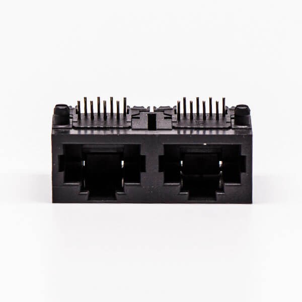 2pcs RJ45 90 Degree Connector Female 2 Port 8P Black Gold Plated Unshield Without LED
