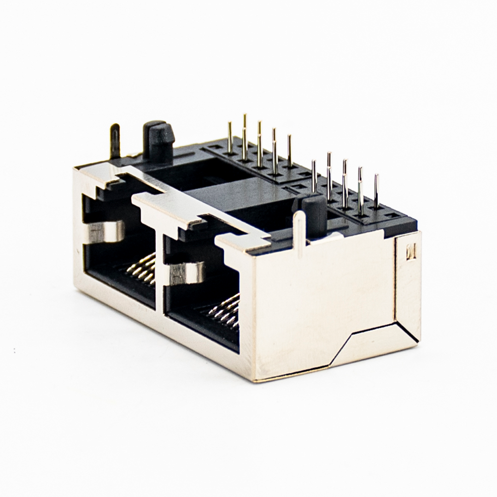 2pcs RJ45 Female Connector 2 Port 90° with Shield and Without LED for PCB Mount