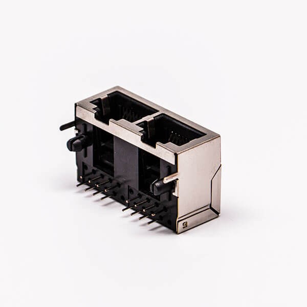 2pcs RJ45 Female Connector 2 Port 90° with Shield and Without LED for PCB Mount