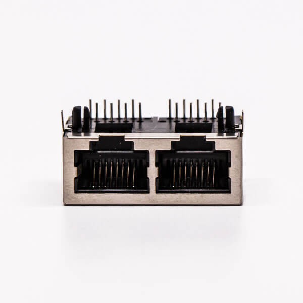 2pcs RJ45 Female Connector 2 Port 90° with Shield and Without LED for PCB Mount
