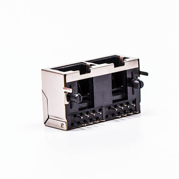 2pcs RJ45 Female Connector 2 Port 90° with Shield and Without LED for PCB Mount
