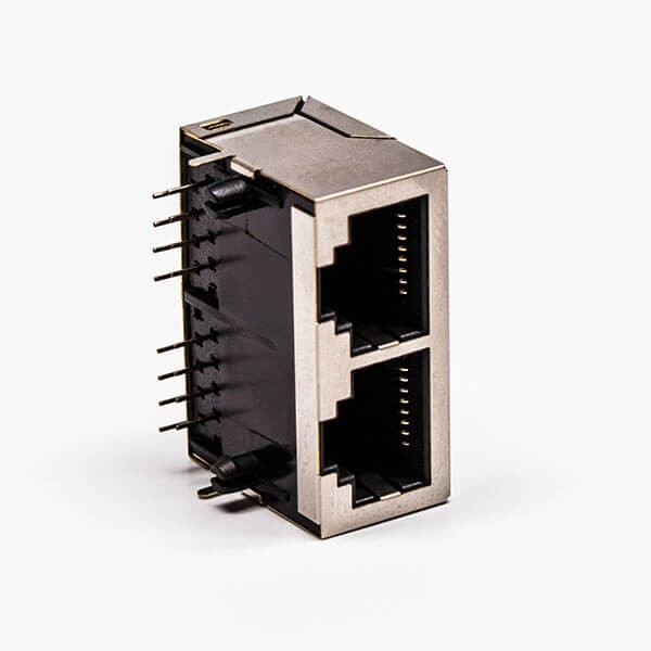 2pcs RJ45 Female Connectors 8P 90 Degree 2 Port without LED and with Shield for PCB