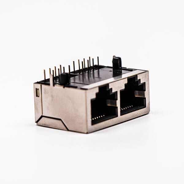 2pcs RJ45 Female Connectors 8P 90 Degree 2 Port without LED and with Shield for PCB