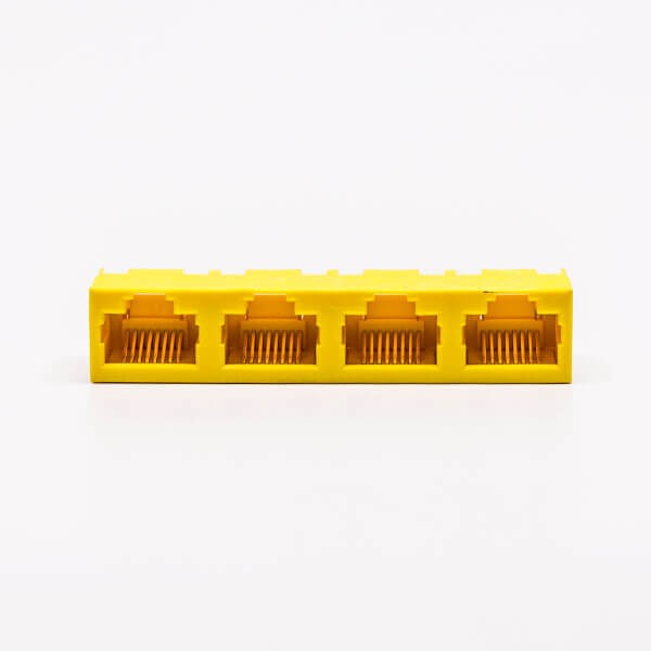 2pcs RJ45 Female Socket 180 Degree Connector 4 Port 8P Yellow Unshield Without LED