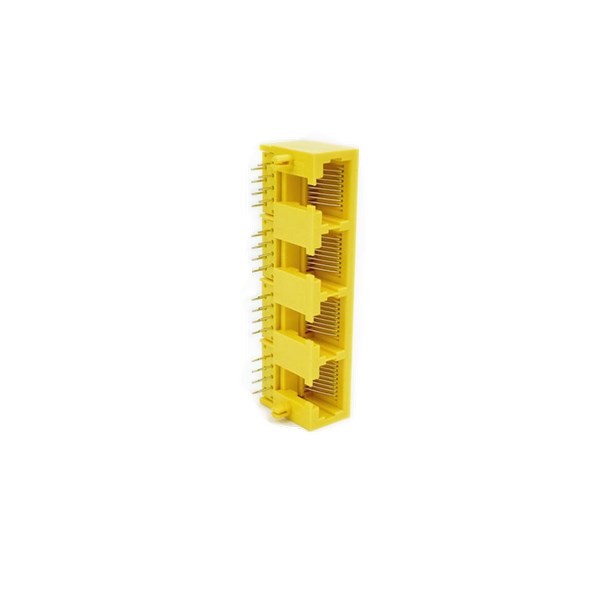 2pcs Yellow RJ45 Connector Socket 4Port Plastic Right Angled 8P8C 1*4 Without Led